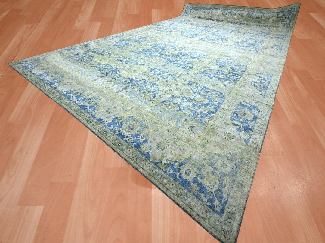 17'7" x 26'4" New Hand Knotted Blue Wool & Silk Rectangle Oriental Rug - MOA10275733