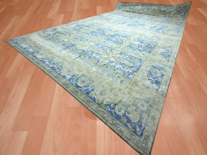 17'7" x 26'4" New Hand Knotted Blue Wool & Silk Rectangle Oriental Rug - MOA10275733