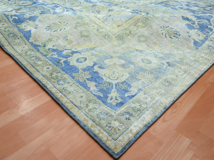 17'7" x 26'4" New Hand Knotted Blue Wool & Silk Rectangle Oriental Rug - MOA10275733