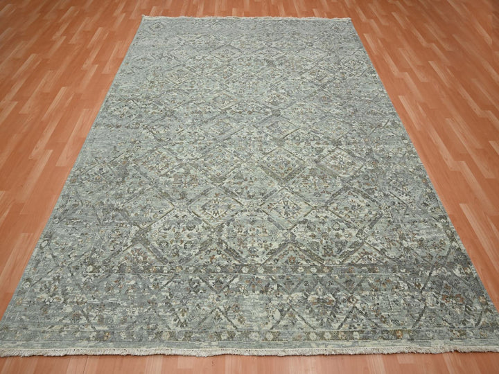 7'10" x 9'11" New Hand Knotted Grey Wool Rectangle Oriental Rug - MOA10275735