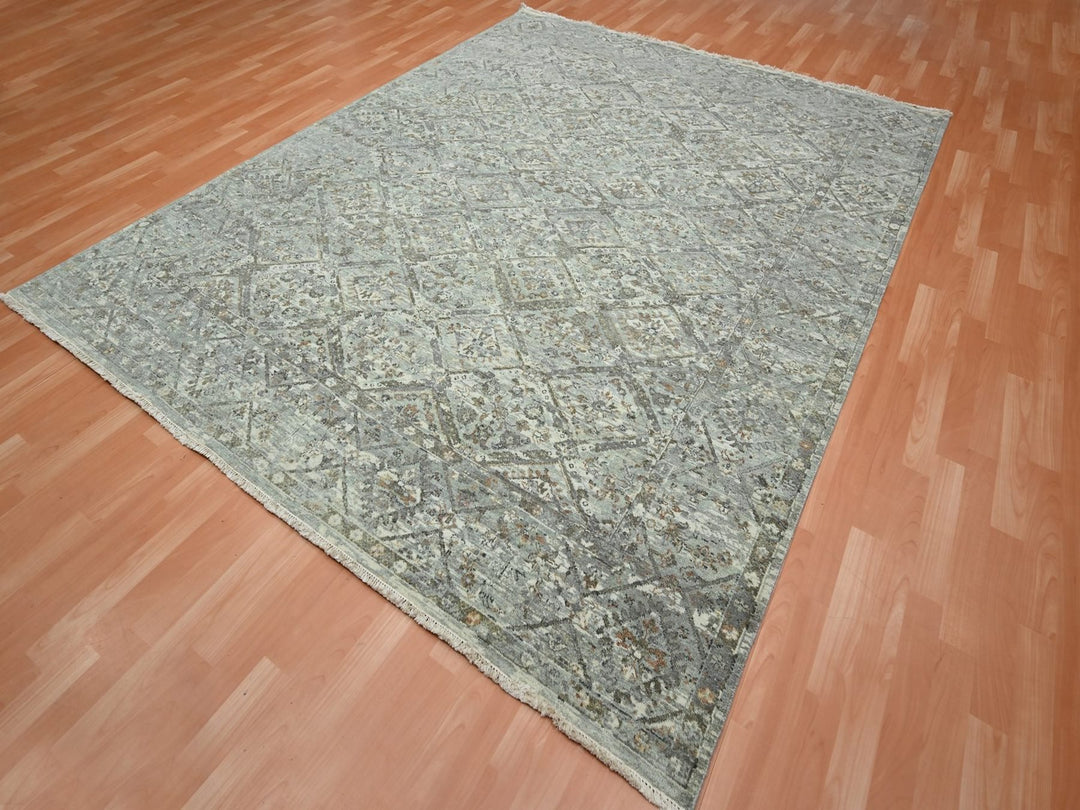 7'10" x 9'11" New Hand Knotted Grey Wool Rectangle Oriental Rug - MOA10275735