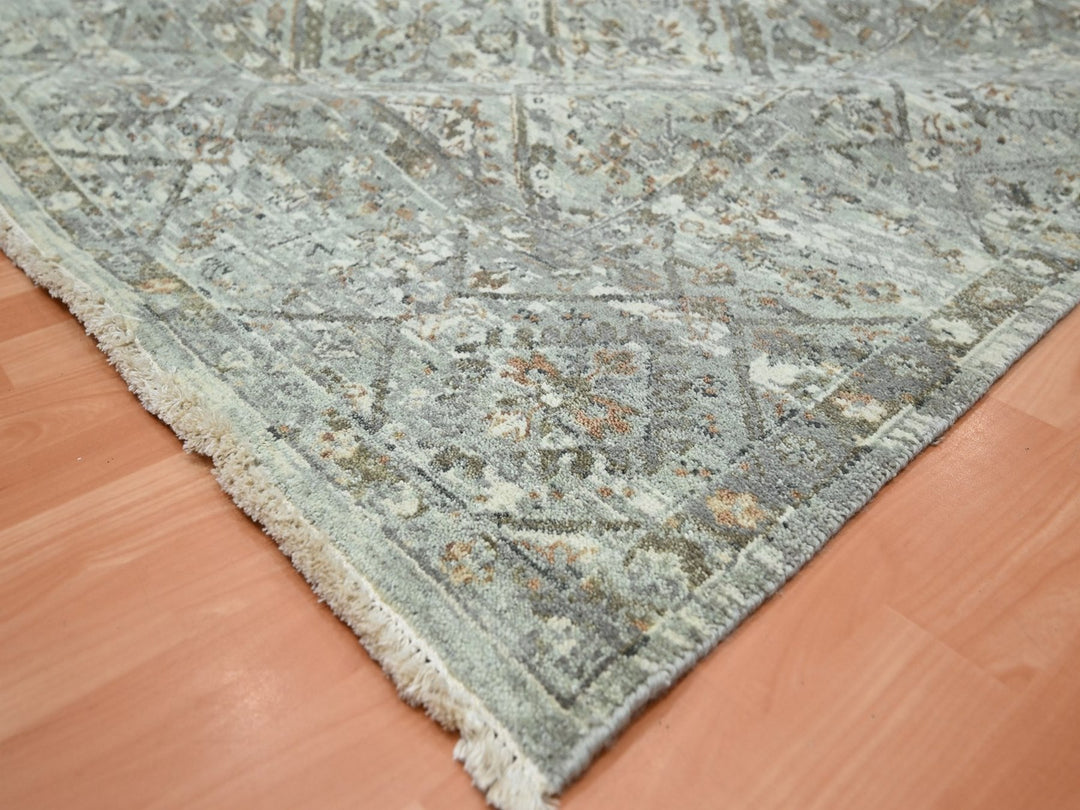 7'10" x 9'11" New Hand Knotted Grey Wool Rectangle Oriental Rug - MOA10275735