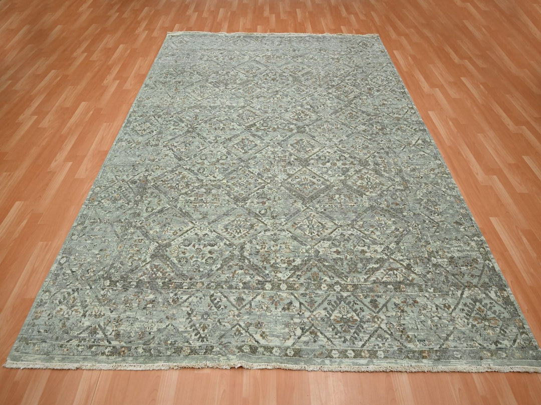 7'9" x 10'1" New Hand Knotted Grey Wool Rectangle Oriental Rug - MOA10275736