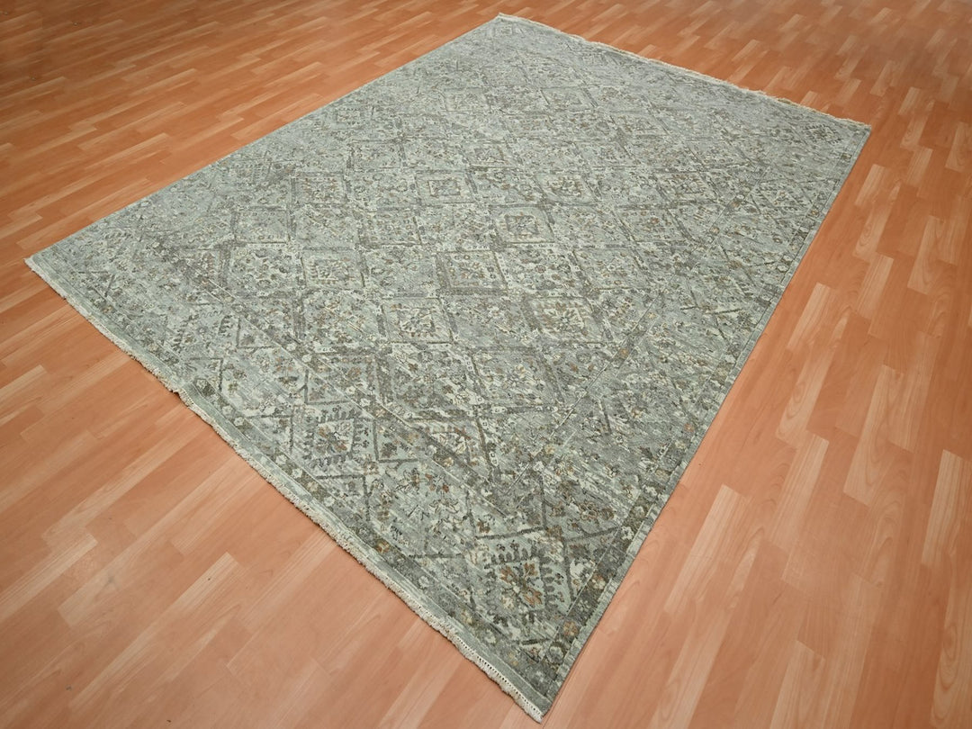 7'9" x 10'1" New Hand Knotted Grey Wool Rectangle Oriental Rug - MOA10275736