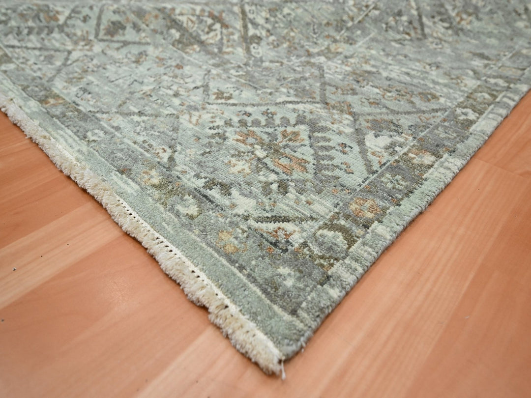 7'9" x 10'1" New Hand Knotted Grey Wool Rectangle Oriental Rug - MOA10275736