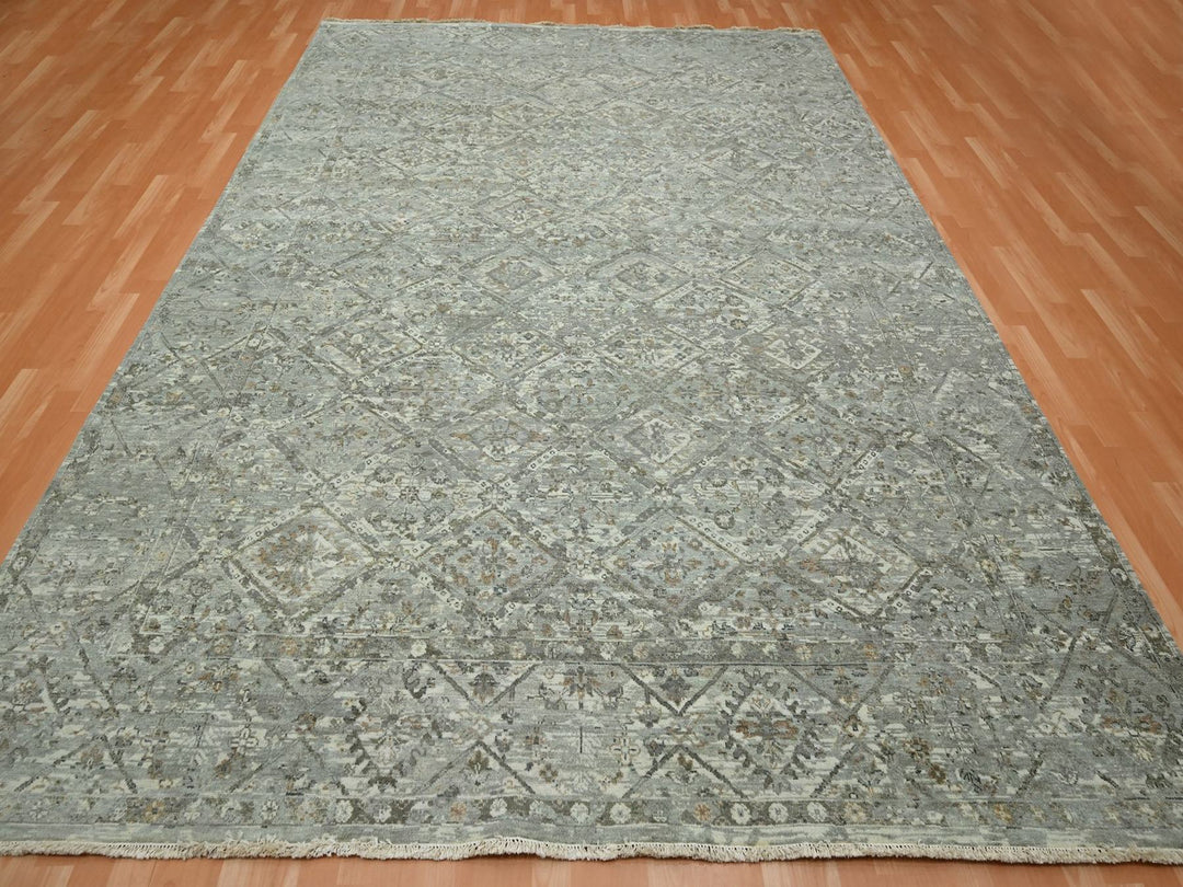 8'11" x 11'11" New Hand Knotted Grey Wool Rectangle Oriental Rug - MOA10275737