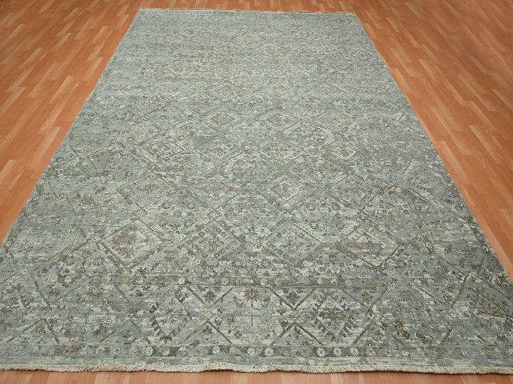 8'11" x 11'11" New Hand Knotted Grey Wool Rectangle Oriental Rug - MOA10275737
