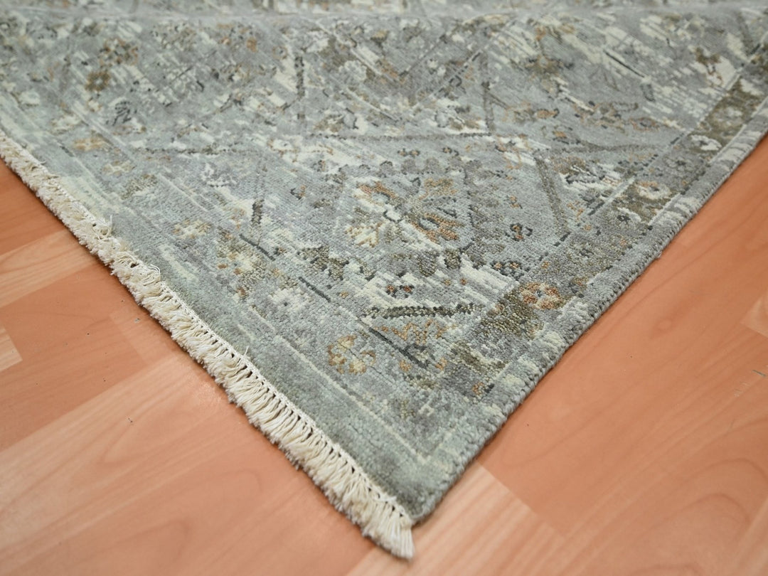 8'11" x 11'11" New Hand Knotted Grey Wool Rectangle Oriental Rug - MOA10275737