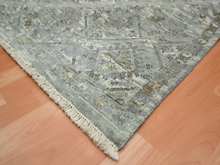8'11" x 11'11" New Hand Knotted Grey Wool Rectangle Oriental Rug - MOA10275737