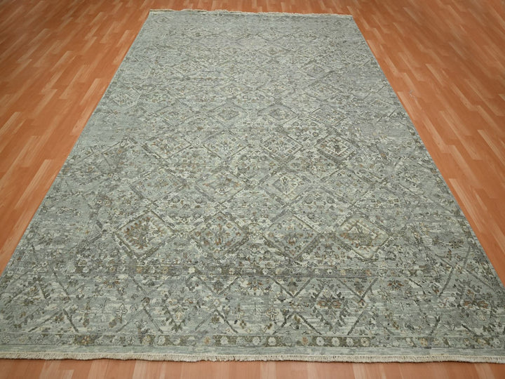 8'10" x 12'0" New Hand Knotted Grey Wool Rectangle Oriental Rug - MOA10275738