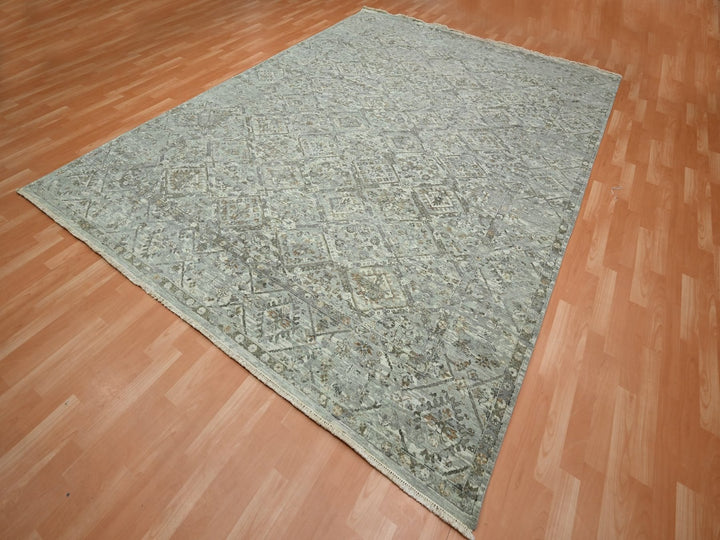 8'10" x 12'0" New Hand Knotted Grey Wool Rectangle Oriental Rug - MOA10275738