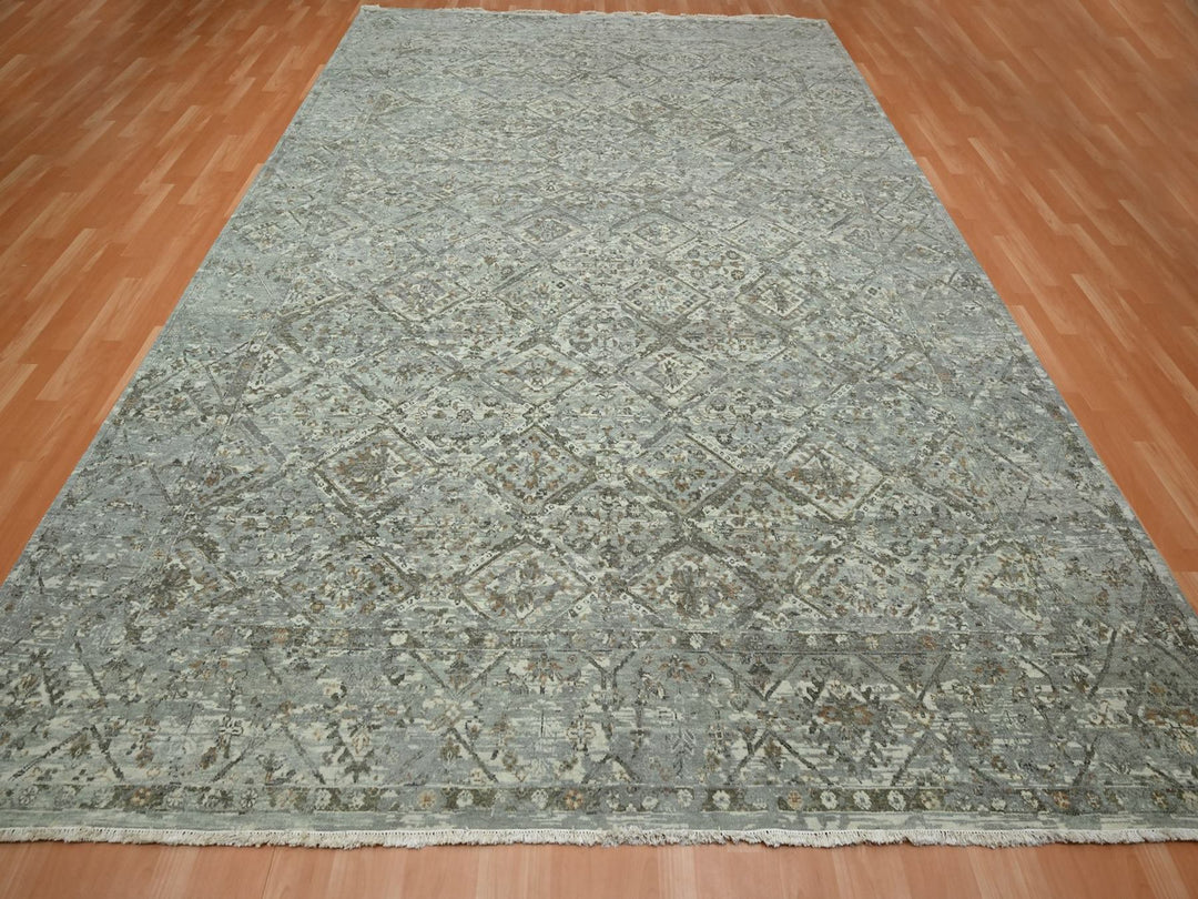9'10" x 13'8" New Hand Knotted Grey Wool Rectangle Oriental Rug - MOA10275739