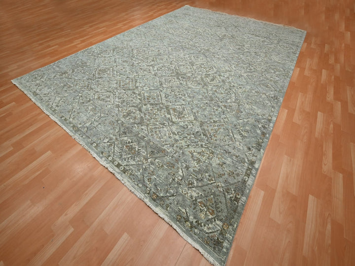 9'10" x 13'8" New Hand Knotted Grey Wool Rectangle Oriental Rug - MOA10275739