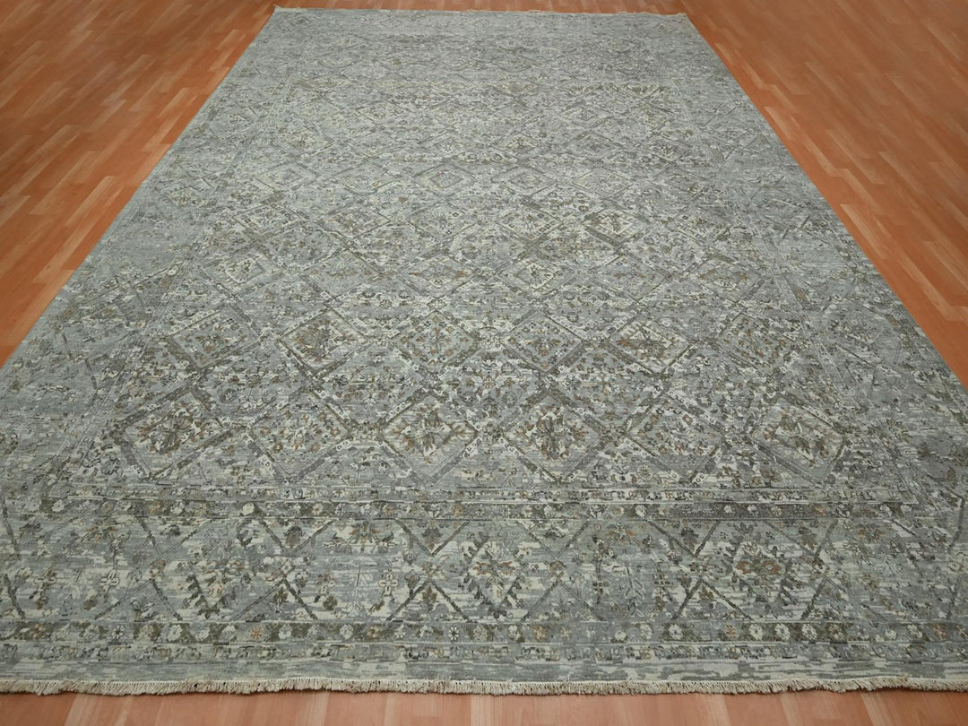 11'9" x 14'10" New Hand Knotted Grey Wool Rectangle Oriental Rug - MOA10275740