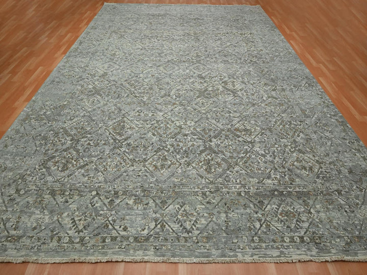 11'9" x 14'10" New Hand Knotted Grey Wool Rectangle Oriental Rug - MOA10275740