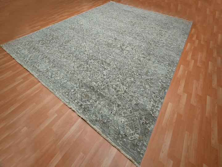 11'9" x 14'10" New Hand Knotted Grey Wool Rectangle Oriental Rug - MOA10275740