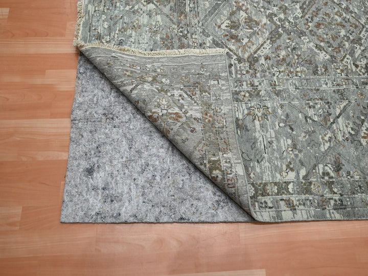 11'9" x 14'10" New Hand Knotted Grey Wool Rectangle Oriental Rug - MOA10275740