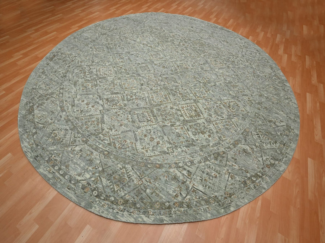 11'7" x 11'7" New Hand Knotted Grey Wool Round Oriental Rug - MOA10275741