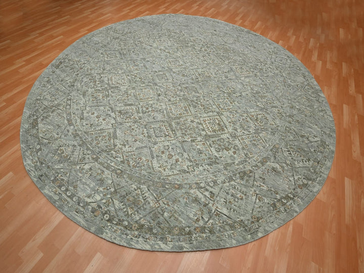 11'7" x 11'7" New Hand Knotted Grey Wool Round Oriental Rug - MOA10275741