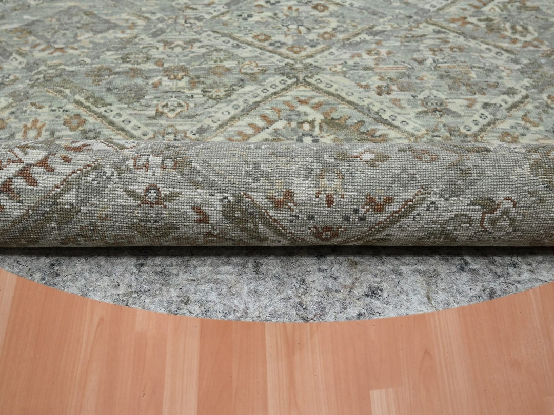 11'7" x 11'7" New Hand Knotted Grey Wool Round Oriental Rug - MOA10275741