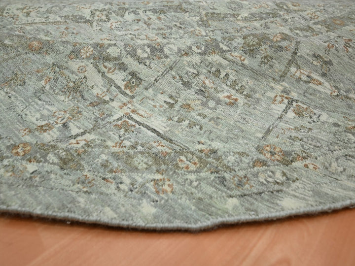 11'7" x 11'7" New Hand Knotted Grey Wool Round Oriental Rug - MOA10275741