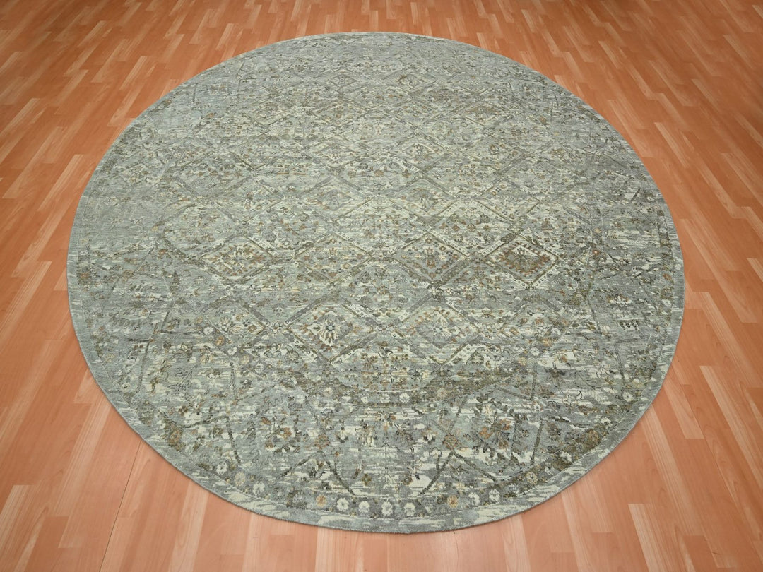9'10" x 9'11" New Hand Knotted Grey Wool Round Oriental Rug - MOA10275742