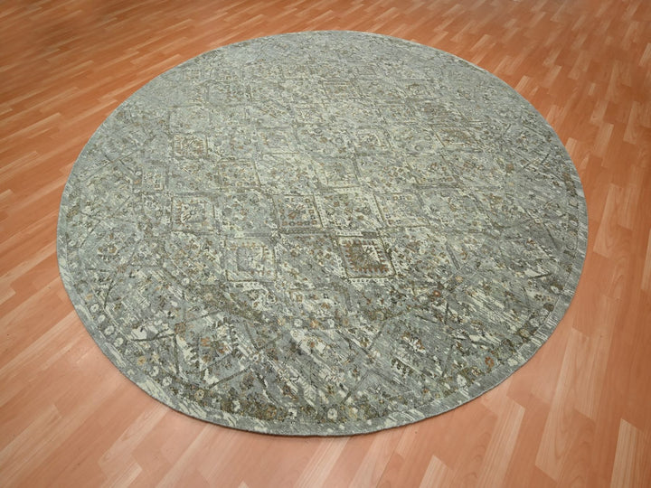 9'10" x 9'11" New Hand Knotted Grey Wool Round Oriental Rug - MOA10275742