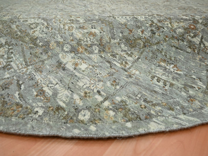 9'10" x 9'11" New Hand Knotted Grey Wool Round Oriental Rug - MOA10275742