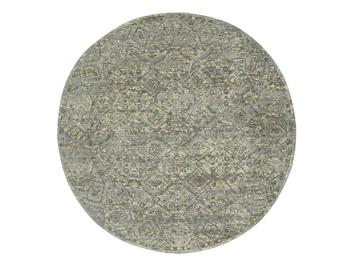 7'9" x 7'10" New Hand Knotted Grey Wool Round Oriental Rug - MOA10275743