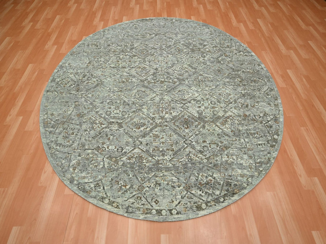7'9" x 7'10" New Hand Knotted Grey Wool Round Oriental Rug - MOA10275743
