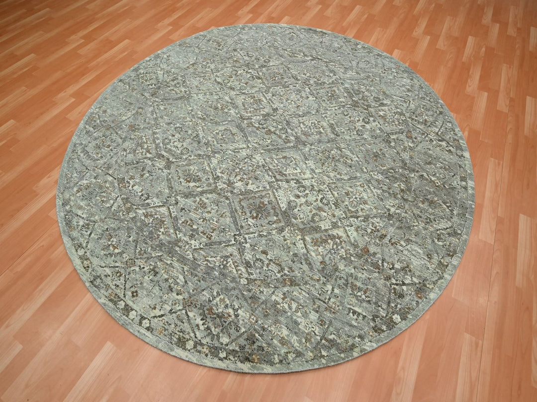 7'9" x 7'10" New Hand Knotted Grey Wool Round Oriental Rug - MOA10275743