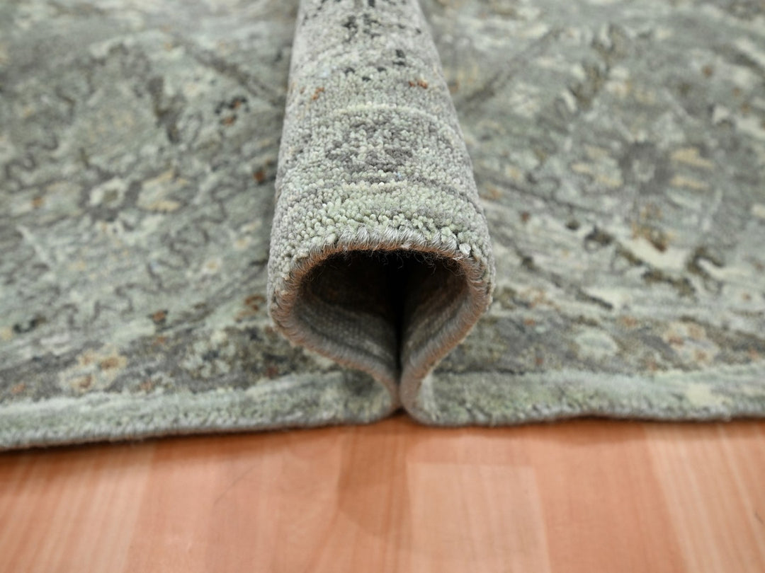 7'9" x 7'10" New Hand Knotted Grey Wool Round Oriental Rug - MOA10275743