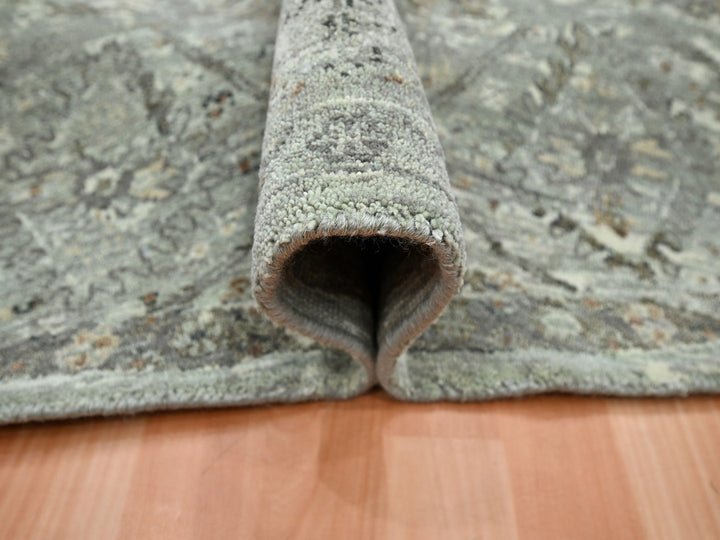 7'9" x 7'10" New Hand Knotted Grey Wool Round Oriental Rug - MOA10275743