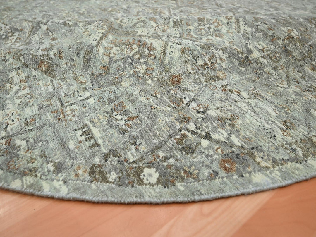 7'9" x 7'10" New Hand Knotted Grey Wool Round Oriental Rug - MOA10275743
