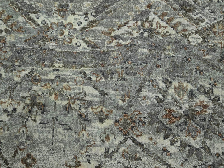 7'9" x 7'10" New Hand Knotted Grey Wool Round Oriental Rug - MOA10275743