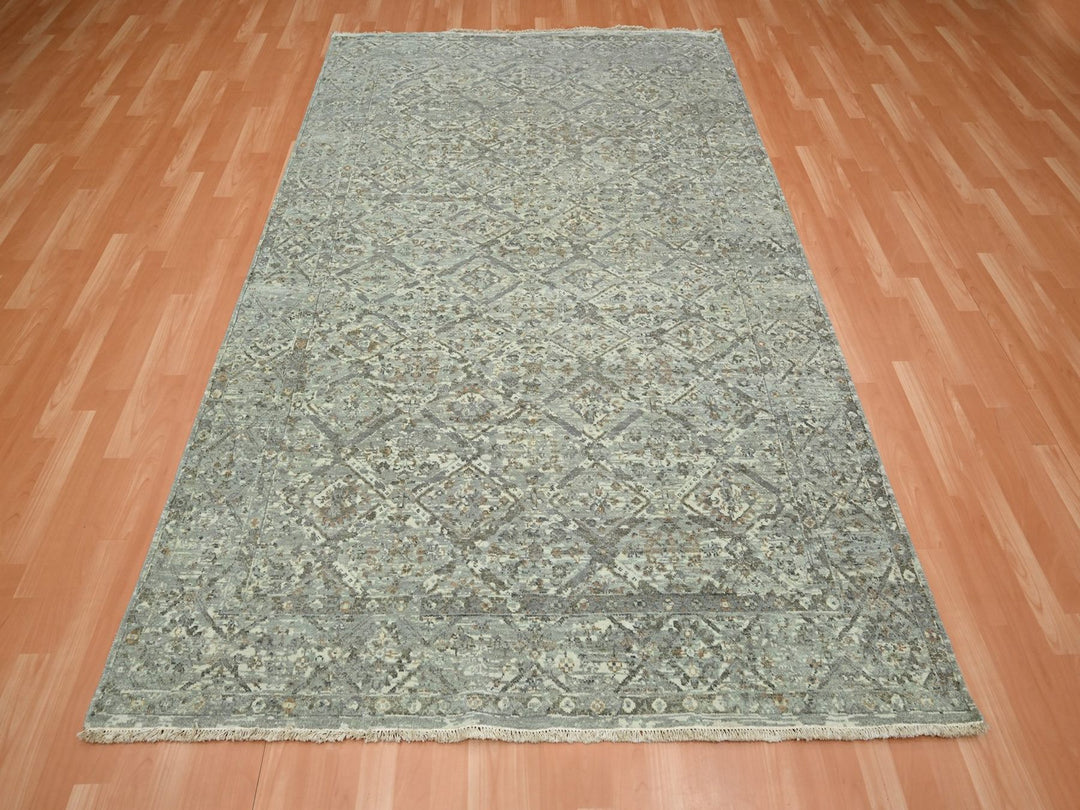 6'0" x 9'0" New Hand Knotted Grey Wool Rectangle Oriental Rug - MOA10275744