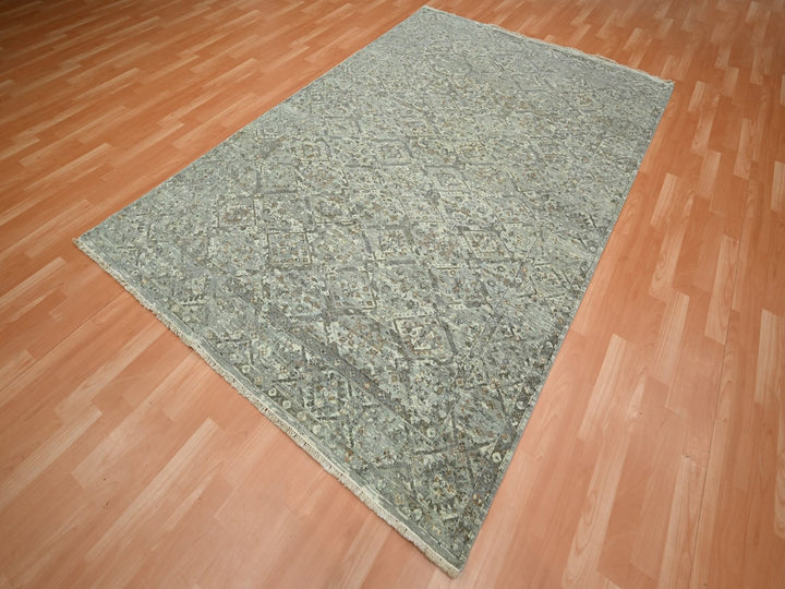 6'0" x 9'0" New Hand Knotted Grey Wool Rectangle Oriental Rug - MOA10275744