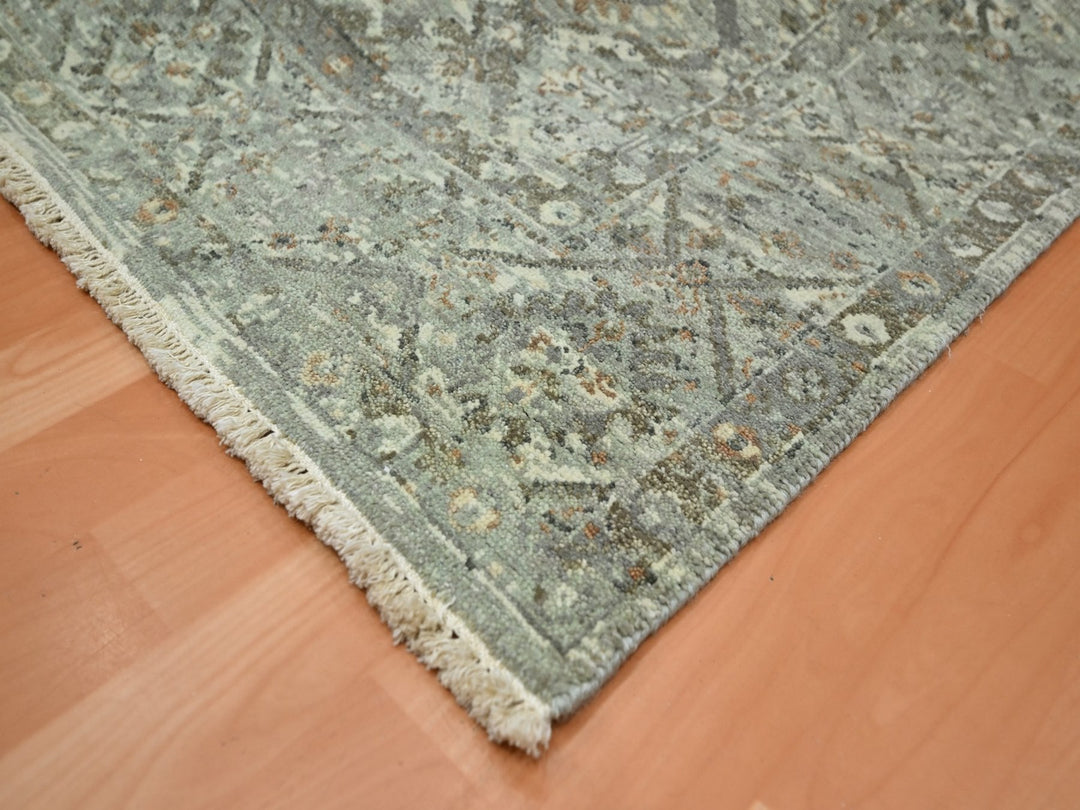 6'0" x 9'0" New Hand Knotted Grey Wool Rectangle Oriental Rug - MOA10275744