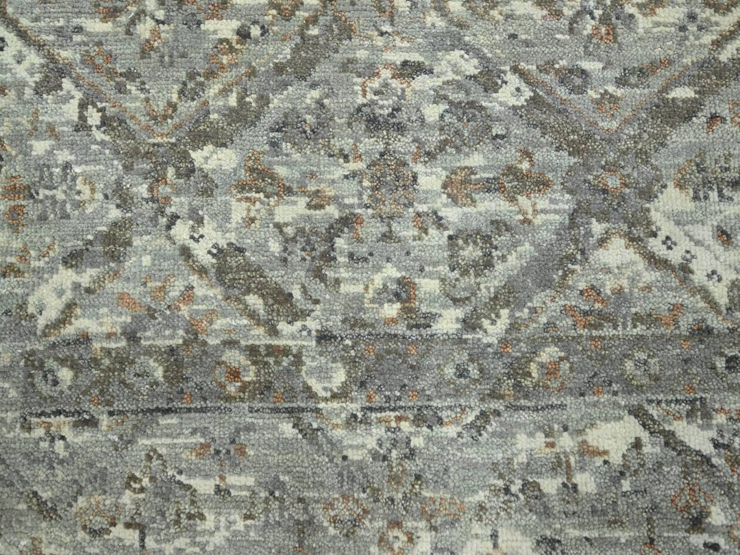 6'0" x 9'0" New Hand Knotted Grey Wool Rectangle Oriental Rug - MOA10275744