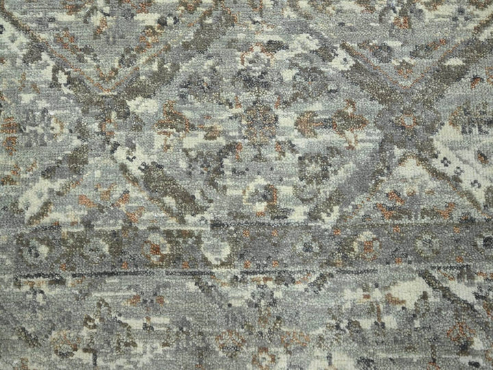 6'0" x 9'0" New Hand Knotted Grey Wool Rectangle Oriental Rug - MOA10275744