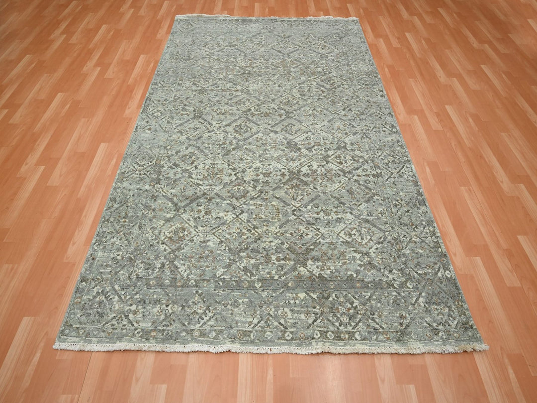 5'11" x 9'0" New Hand Knotted Grey Wool Rectangle Oriental Rug - MOA10275745