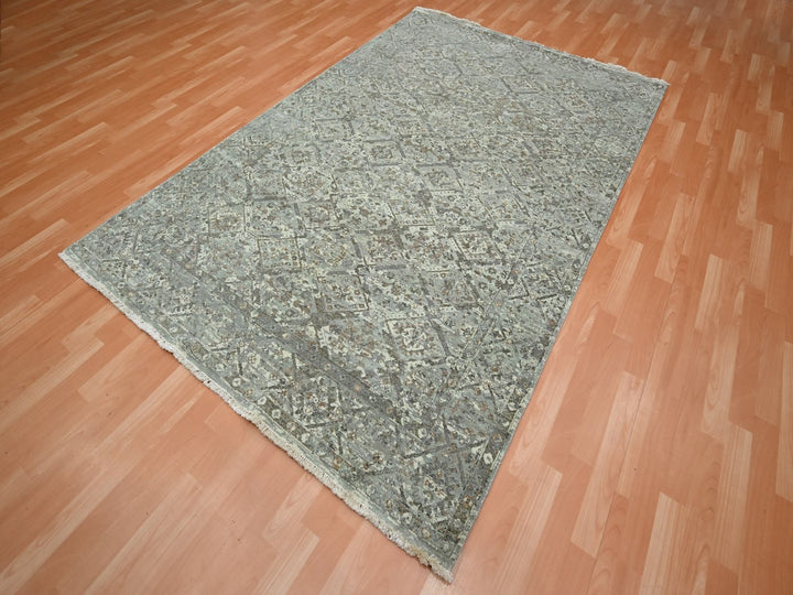 5'11" x 9'0" New Hand Knotted Grey Wool Rectangle Oriental Rug - MOA10275745