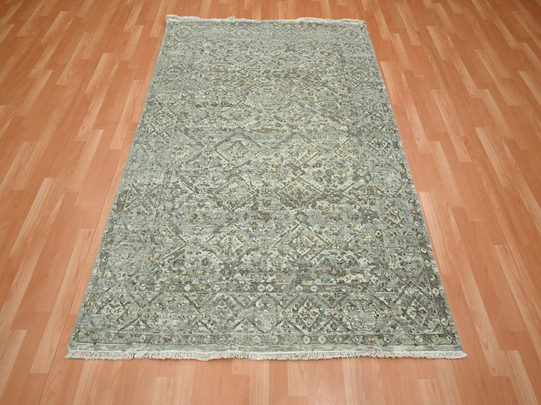 5'0" x 7'0" New Hand Knotted Grey Wool Rectangle Oriental Rug - MOA10275746