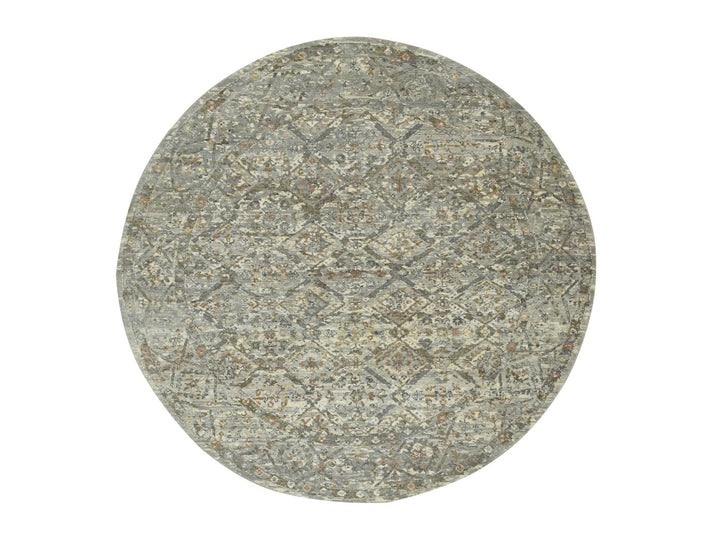5'10" x 5'10" New Hand Knotted Grey Wool Round Oriental Rug - MOA10275747