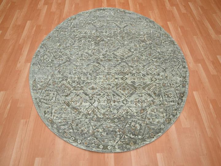 5'10" x 5'10" New Hand Knotted Grey Wool Round Oriental Rug - MOA10275747