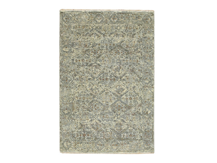 3'10" x 5'10" New Hand Knotted Grey Wool Rectangle Oriental Rug - MOA10275748