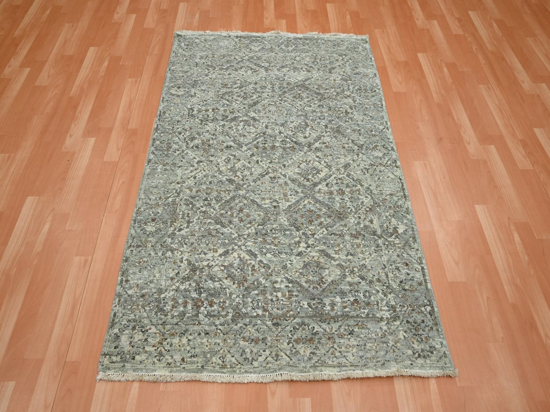 3'10" x 5'10" New Hand Knotted Grey Wool Rectangle Oriental Rug - MOA10275748