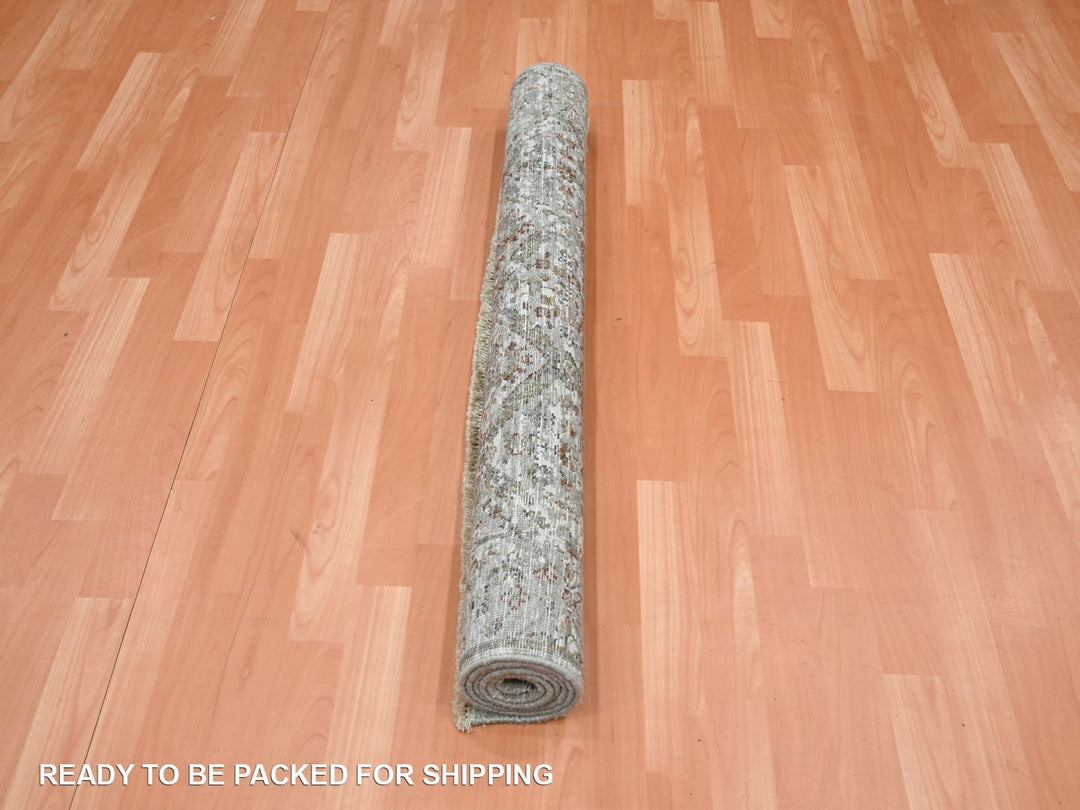 3'10" x 5'10" New Hand Knotted Grey Wool Rectangle Oriental Rug - MOA10275748