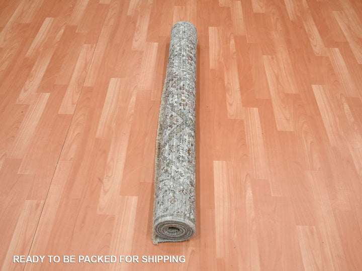 3'10" x 5'10" New Hand Knotted Grey Wool Rectangle Oriental Rug - MOA10275748