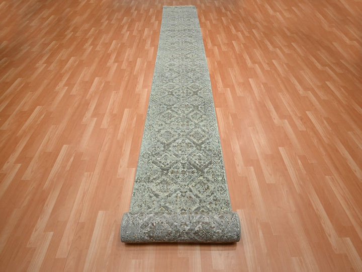 2'4" x 21'8" New Hand Knotted Grey Wool Runner Oriental Rug - MOA10275749